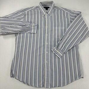 Brooks Brothers Dress Shirt Mens L Blue Stripe Cotton Woven Italy Button Down LS